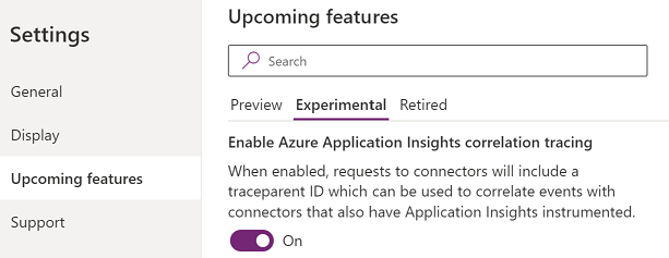 Activar o rastrexo da correlación de Azure Application Insights.