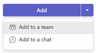 Dodavanje aplikacije u Teams, tim ili chat.