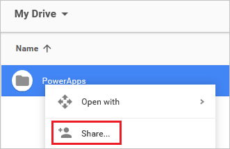 Opção Partilhar no Google Drive.